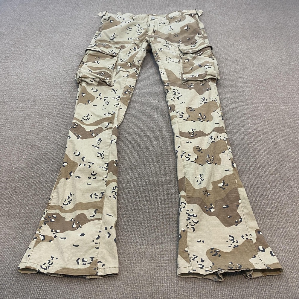 Mimi Pants Mens 32x36 Beige Desert Camo Cargo Flared Ankle Zip Adjustable Waist